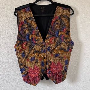 Tan-Chho VTG Women’s Beaded Vest Fits Up to Large Mustard Blue Red Bird Floral